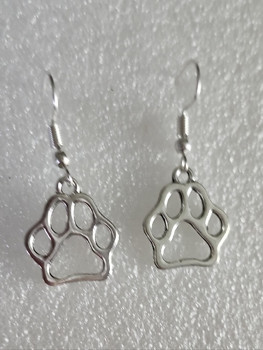 Hand Crafted Silver Paw Print Dangle Earrings